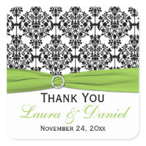 Lime, White, Black Damask Wedding Favour Sticker