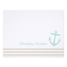 Linen & Mint Nautical Stripes & Anchor Stationery Custom Invitation