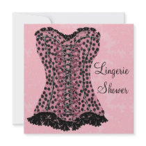 Lingerie Bridal Shower Pink Leopard Corset Damask Personalized Invites