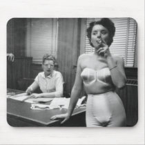 Lingerie model smoking in an office mouse pad
