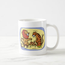 Lion and Tiger Playing Chess Mugs