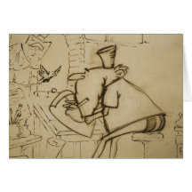 Lion au bureau - carte de voeux (blanc)