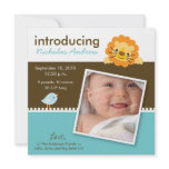 Lion & Birdie Designer Birth Announcement (blue) invitations
