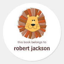 Lion Bookplates Round Stickers