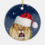 Lion de Noël en ornement de chapeau de Père Noël