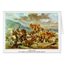 Lion Hunt By Eugène Ferdinand Victor Delacroix Greeting Card