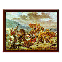 Lion Hunt By Eugène Ferdinand Victor Delacroix Postcard