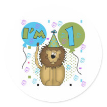 Lion I'm 1 First Birthday Round Stickers