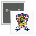 Lion playing rugby with ball Union Jack shield Pins
