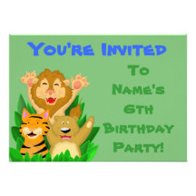 Lion Tiger Bear Kids Birthday Party Invitation