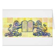 Lions with Ten Commandments Tablets Card