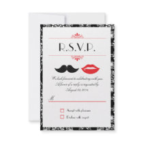 Lips and Moustache Damask Wedding RSVP