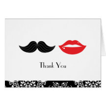 Lips and Moustache Damask Wedding Thank You Card