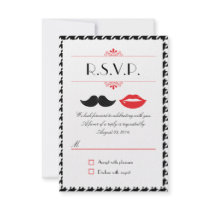 Lips & Moustache Houndstooth Wedding RSVP