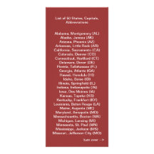 List of 50 States Rack Card