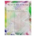 List of Yearly Bills form, Fuzzy Colours Design