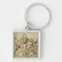 Literary Characters Assembled Around the Medallion Keychain