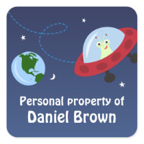 Little alien in space cartoon property stickers