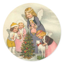 Little Angels in Snow Holiday Greeting Cards Stickers