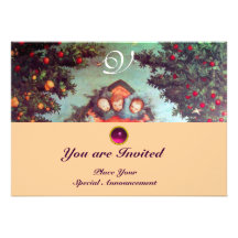 LITTLE ANGELS MONOGRAM bright antique blue pink Custom Invitations