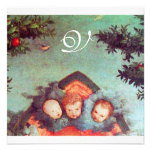 LITTLE ANGELS MONOGRAM bright antique blue pink Personalized Announcements