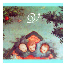 LITTLE ANGELS MONOGRAM bright antique blue red Invites