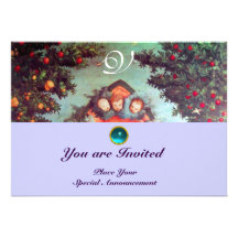 LITTLE ANGELS MONOGRAM bright antique blue red Personalized Invite