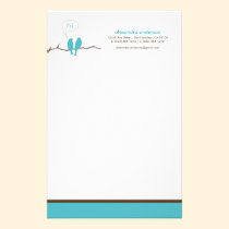 Little Birdies Custom Designer Stationery (aqua) stationery