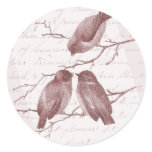 Little Birds Chatting on a Winter Branch Sepia Round Sticker