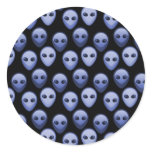 Little Blue Alien Heads Round Stickers