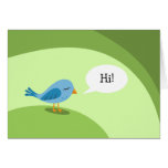 Little blue bird with speech bubble on green cards