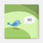 Little blue bird with speech bubble on green magnets