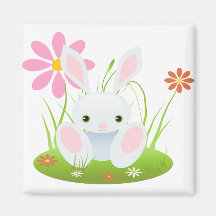 Little Blue Bunny With Flowers Fridge Magnets