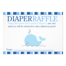 Little Blue Whale Baby Shower Diaper Raffle Card