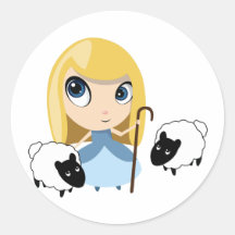 Little Bo Peep and her Sheep Round Stickers