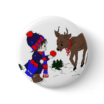 Little Boy and Reindeer Pinback Buttons