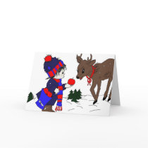 Little Boy and Reindeer Greeting Card