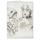 Little Boy and Reindeer Greeting Card