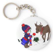 Little Boy and Reindeer Key Chain