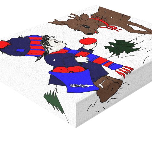 Little Boy and Reindeer Stretched Canvas Prints