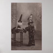 Little boy and witch doll holding syringe poster
