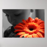 Little Boy & Bright Orange Flower Poster