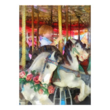 Little Boy on Carousel Custom Invitations