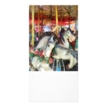 Little Boy on Carousel Photo Greeting Card