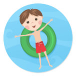 Little boy on inflatable ring pool stickers