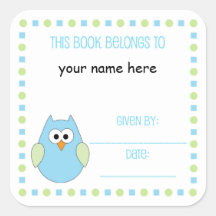 Little boy owl Bookplate label for baby showers Stickers