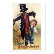 Little Boy & Scarecrow Vintage Halloween Post Card