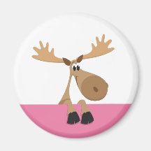 Little cartoon moose - pink version fridge magnets