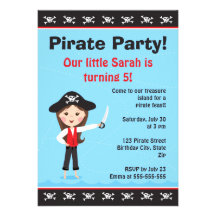 Little cartoon pirate birthday party invitation