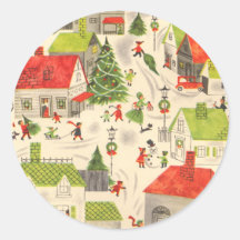 Little Christmas Village Round Stickers